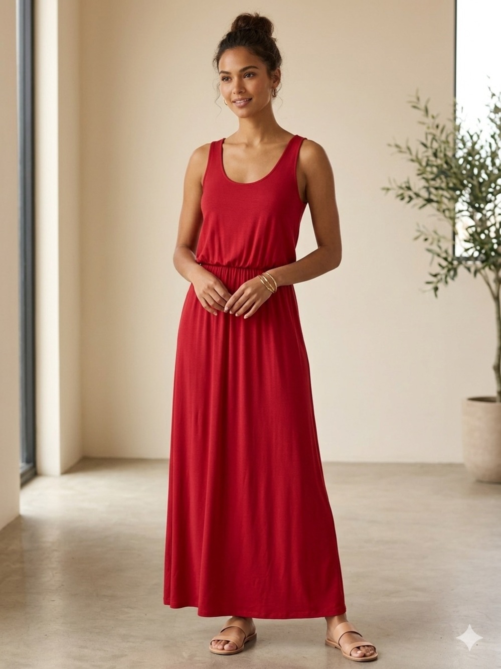 Caslon Red Sleeveless High-Low Maxi Dress